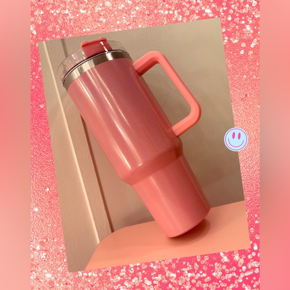 Pink Glitter 40oz Tumbler With Handle and Straw